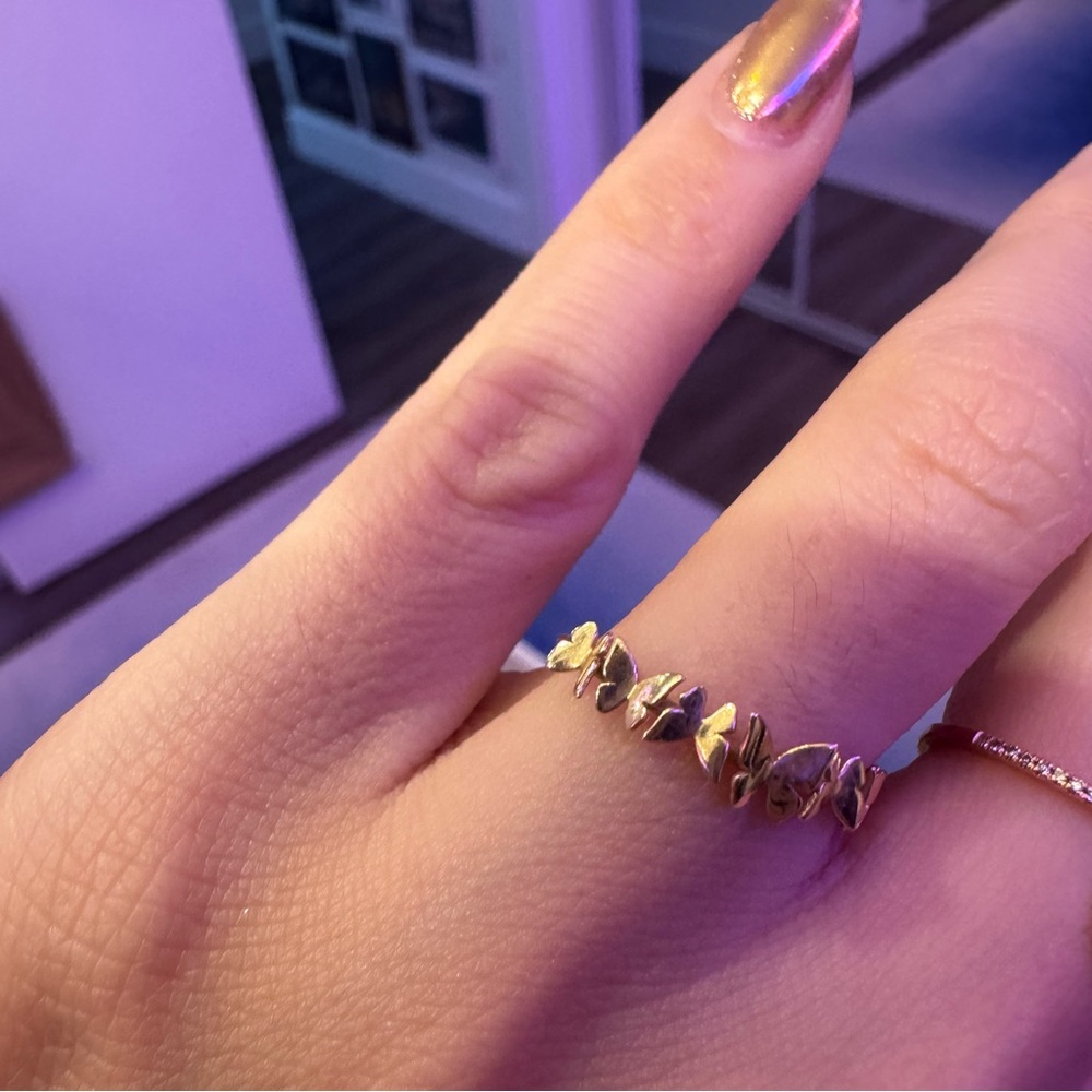 18K Solid Yellow Gold Dainty Butterfly Cluster - Picture 2 of 7